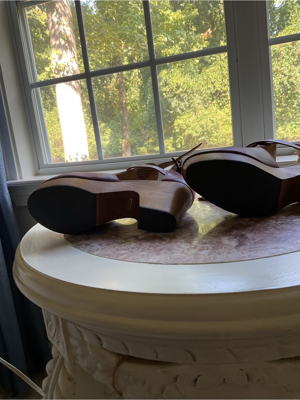 Free People Cedar Aubergine Leather Wood-Platform Clog Heels - Picture 7 of 7